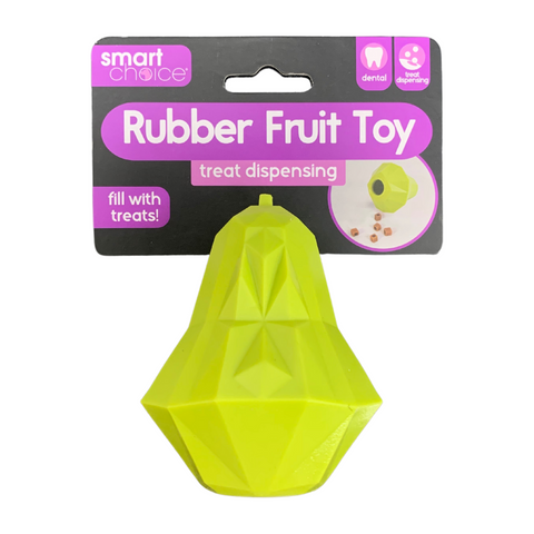 Rubber fruit toy and treat dispenser