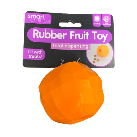Rubber fruit toy and treat dispenser