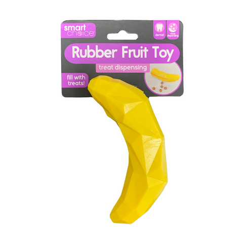 Rubber fruit toy and treat dispenser