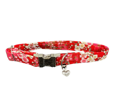 Red floral pet collar